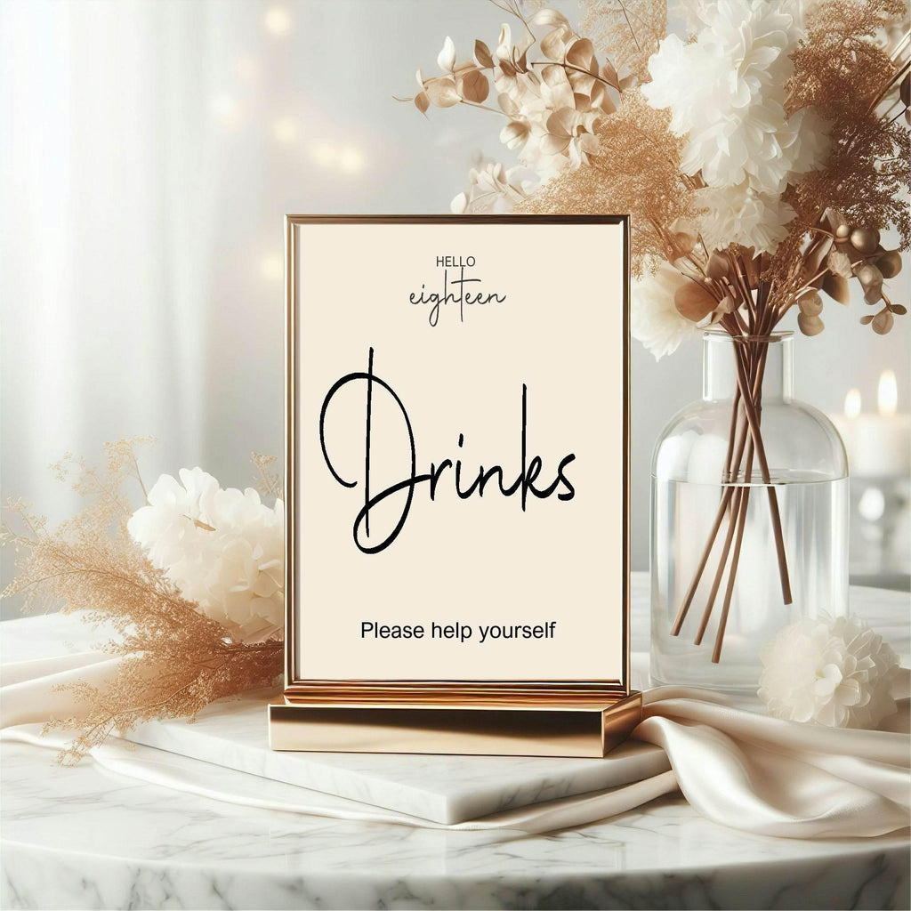 Hello Age Drinks Birthday Party Sign - Larosier Prints