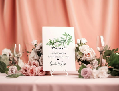 Green & White Rose Favours Wedding Sign