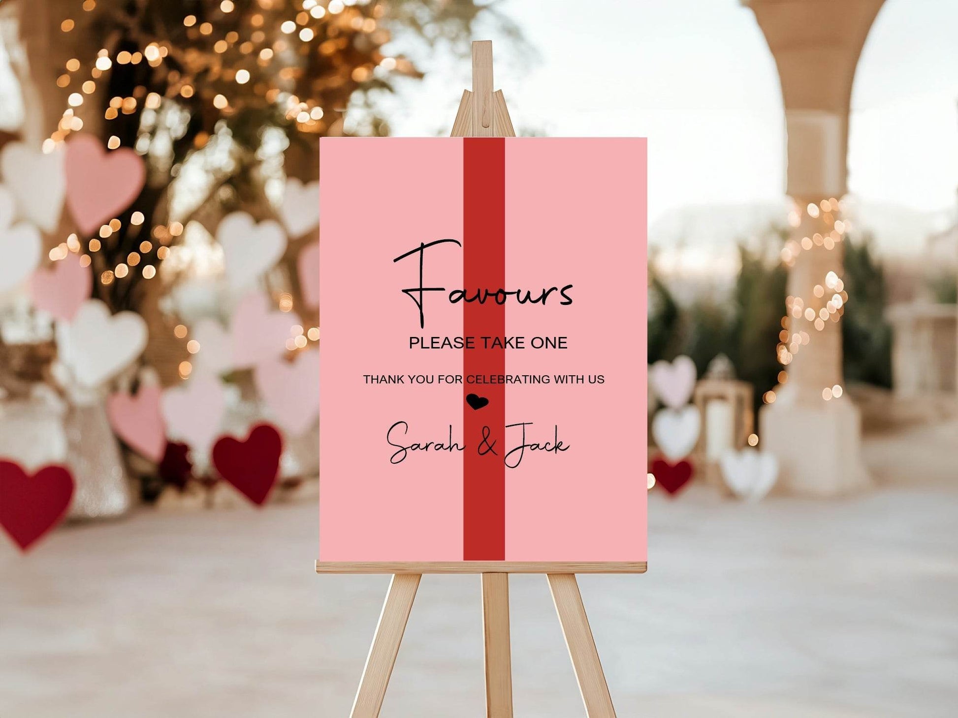 Red & Pink Favours Wedding Party Sign