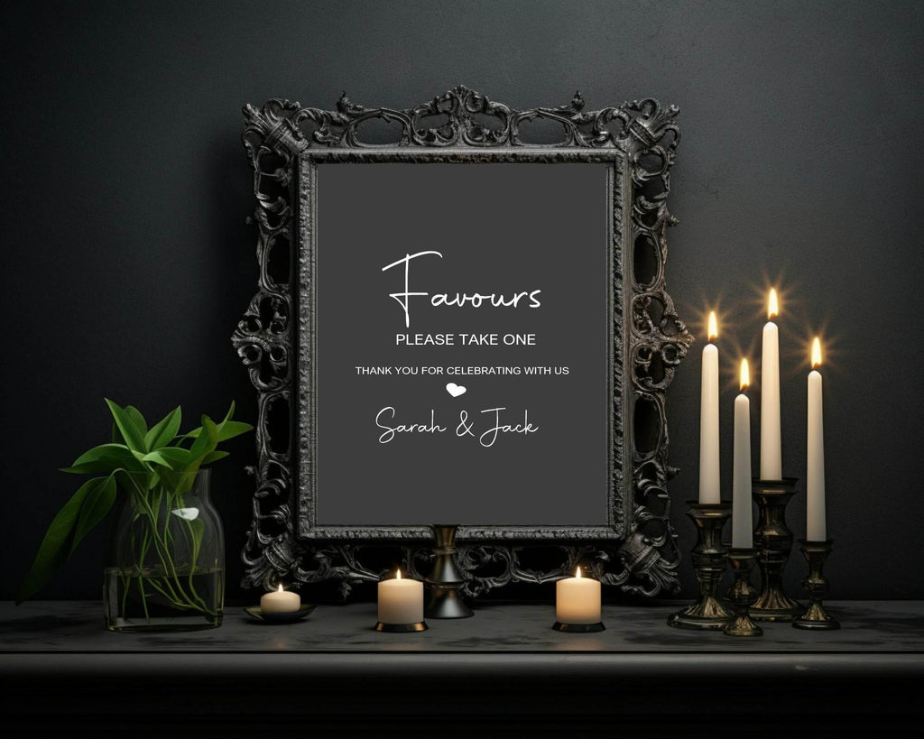 Minimalist Noir Favours Wedding Party Sign - Larosier Prints