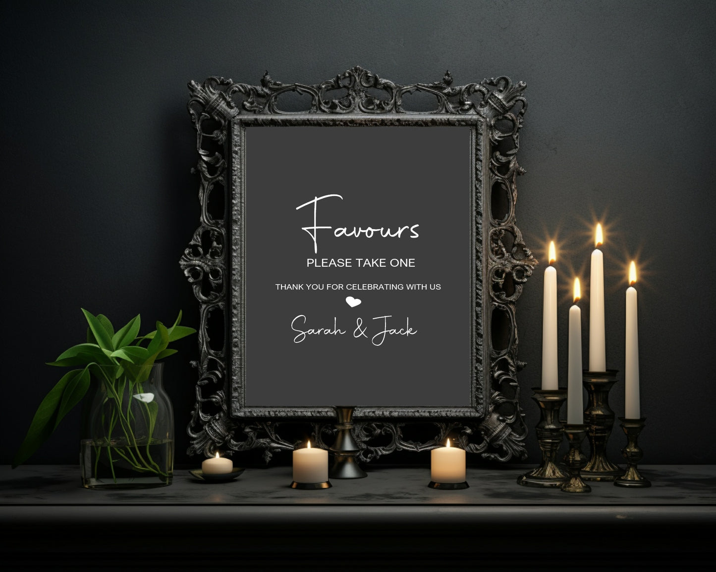 Minimalist Noir Favours Wedding Party Sign