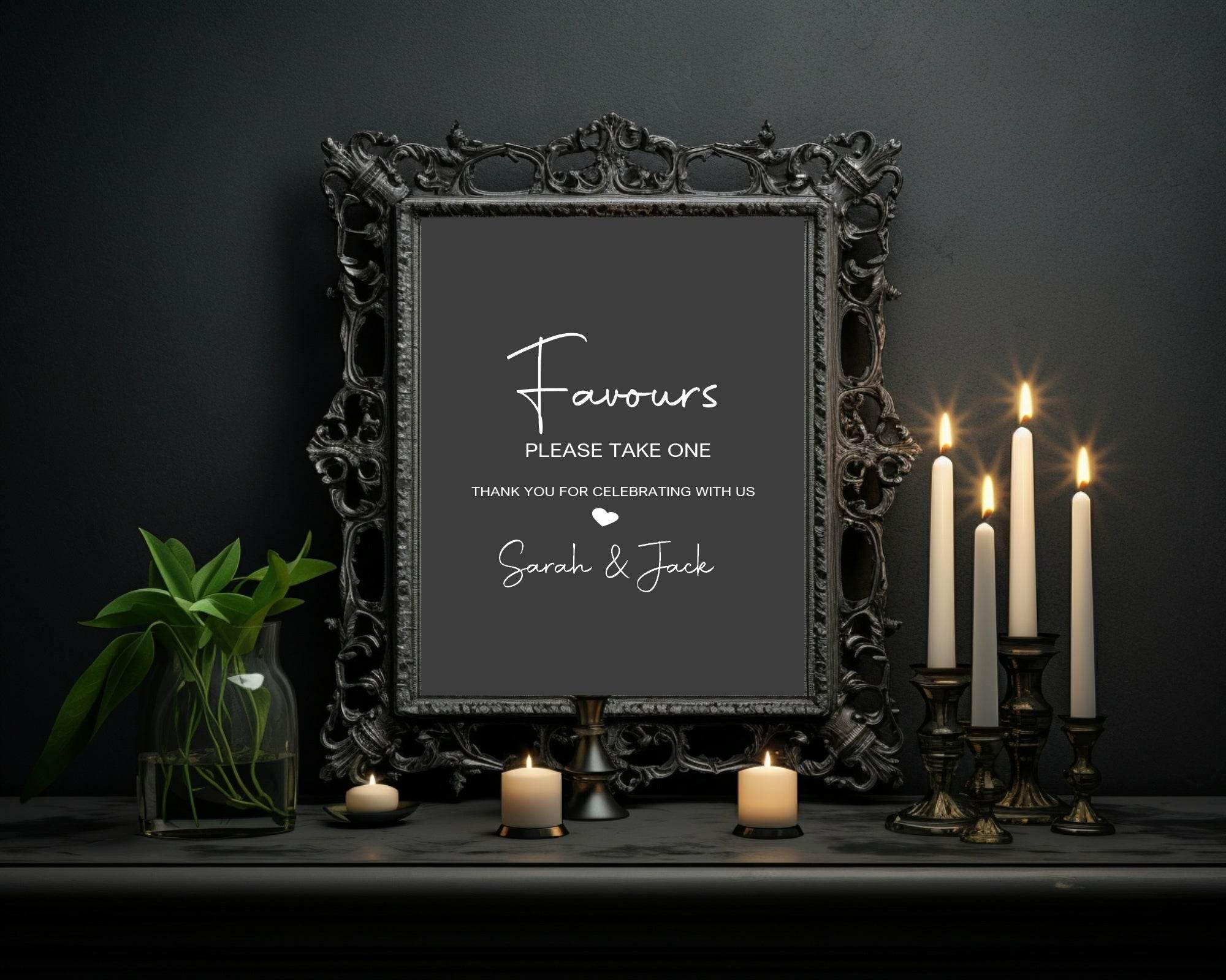 Minimalist Noir Favours Wedding Party Sign - Larosier Prints