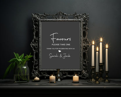 Minimalist Noir Favours Wedding Party Sign