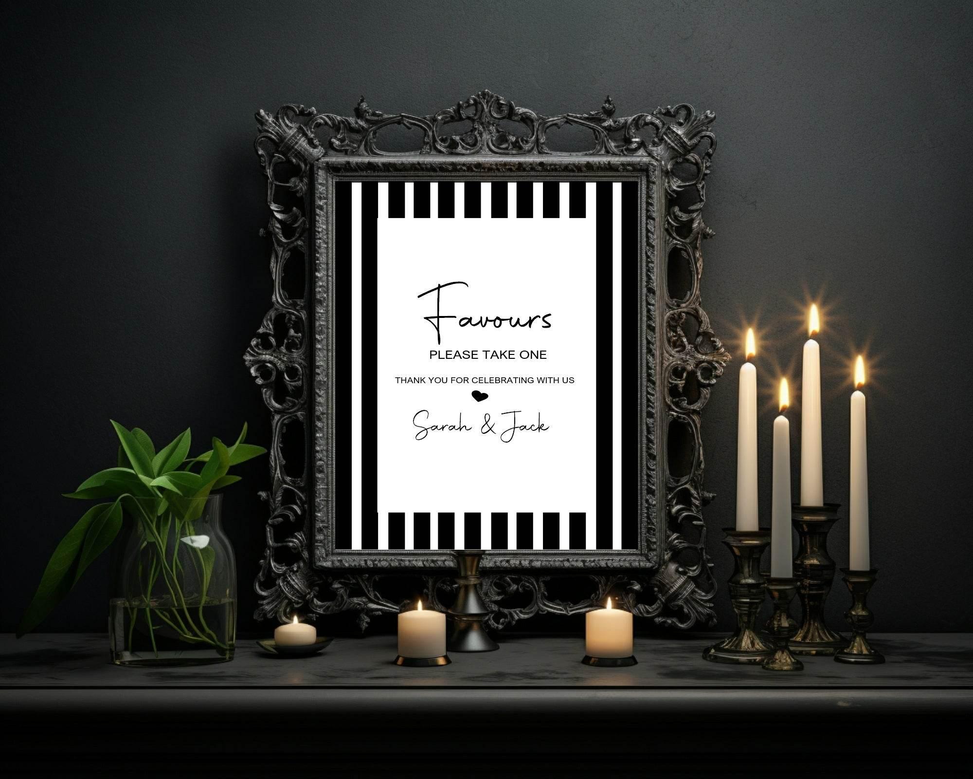 Black & White Stripe Favours To Our Wedding Party Sign - Larosier Prints