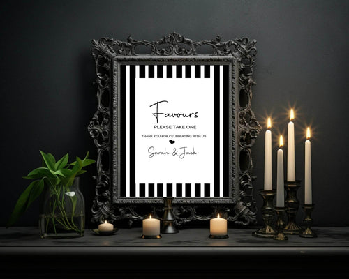 Black & White Stripe Favours To Our Wedding Party Sign - Larosier Prints