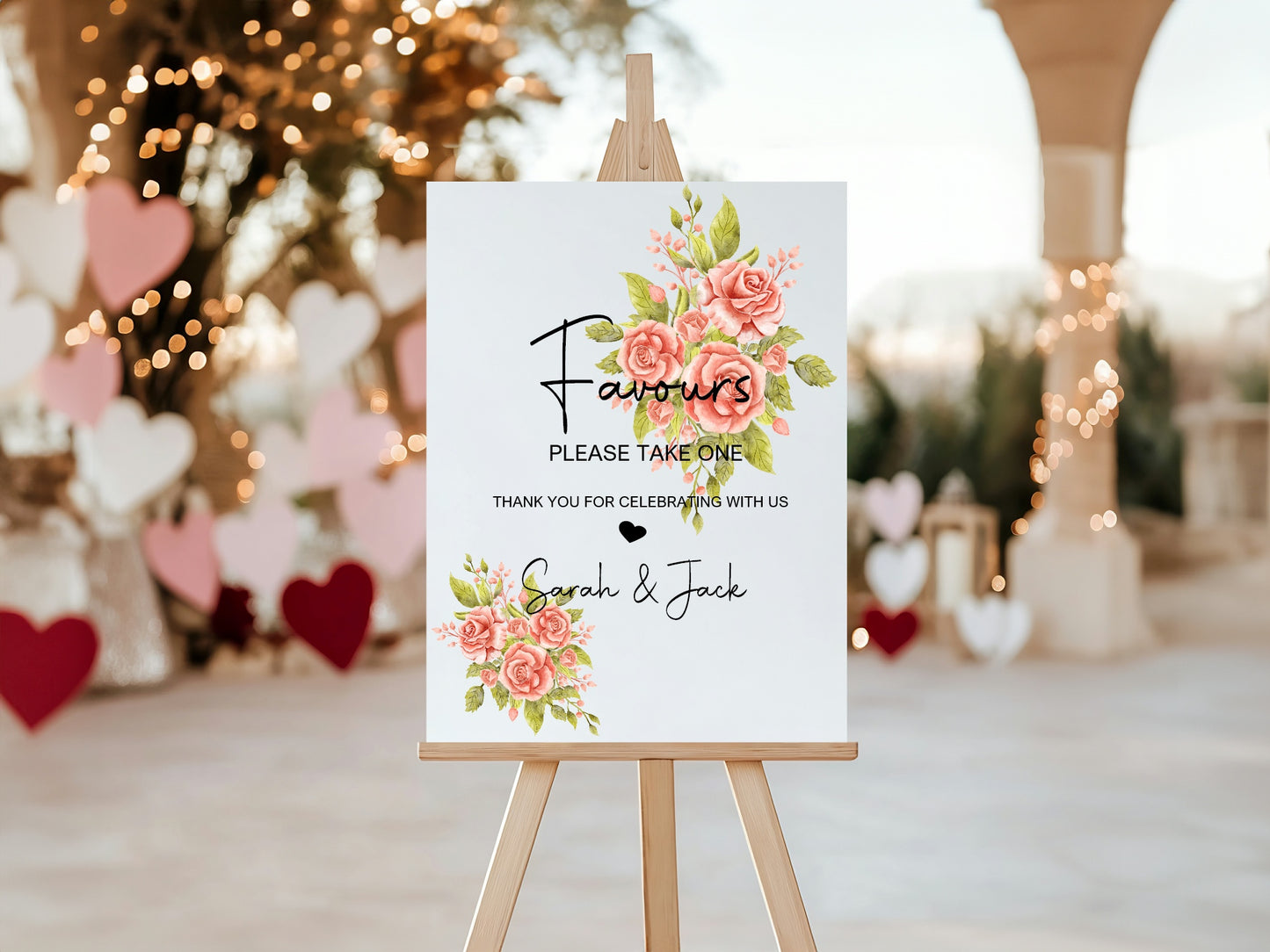 Pink Rose Favours Wedding Sign