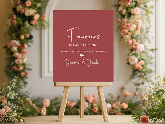 Rosewood Favours Wedding Party Sign