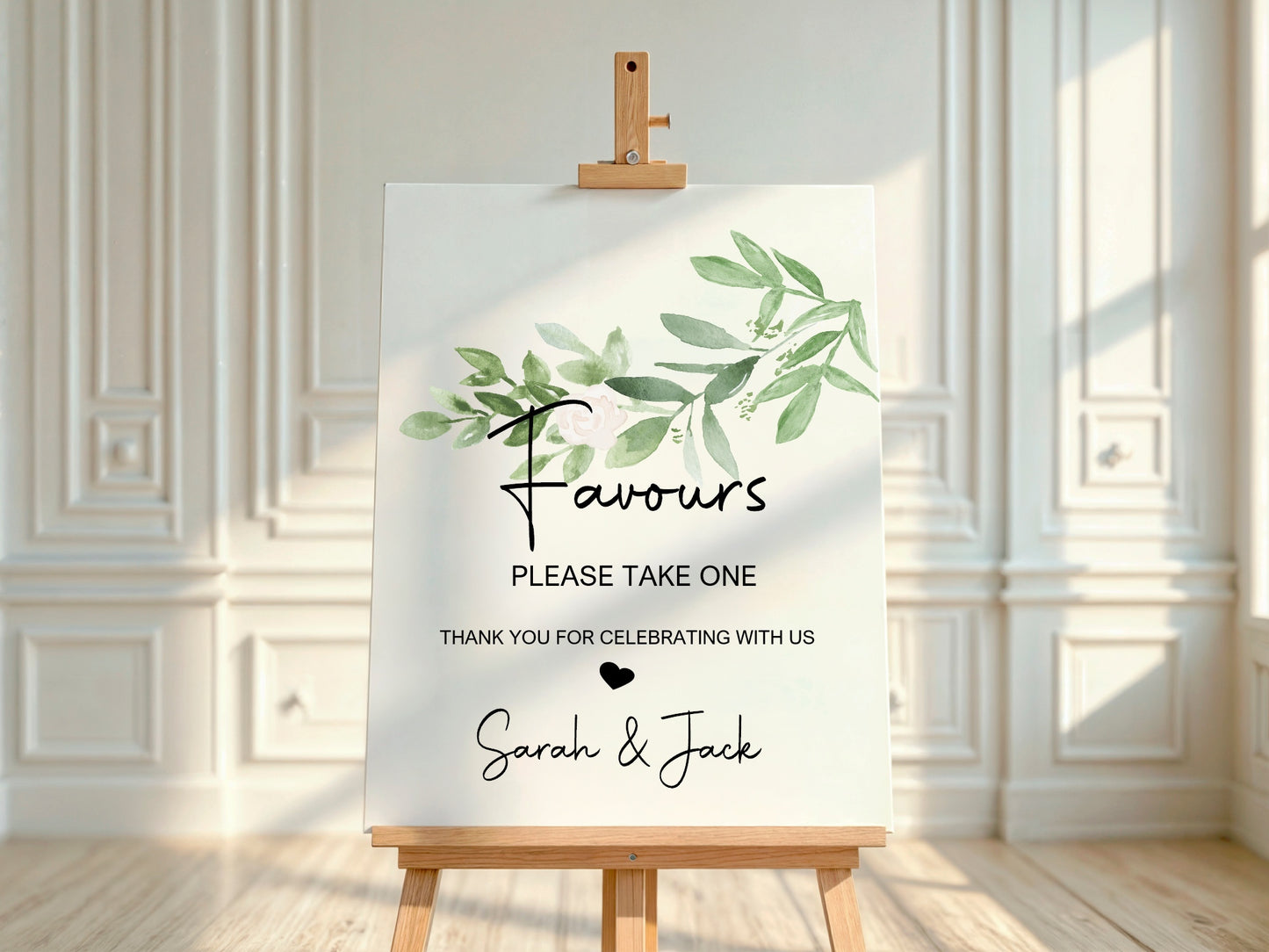 Green & White Rose Favours Wedding Sign