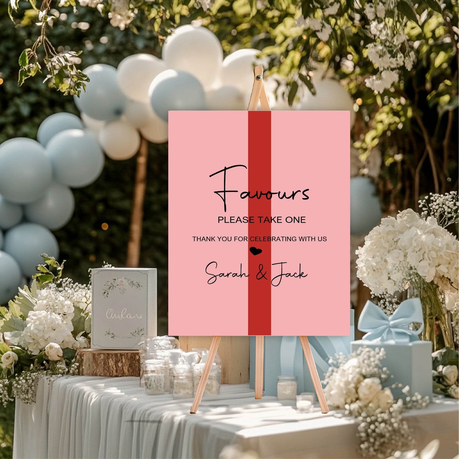 Red & Pink Favours Wedding Party Sign