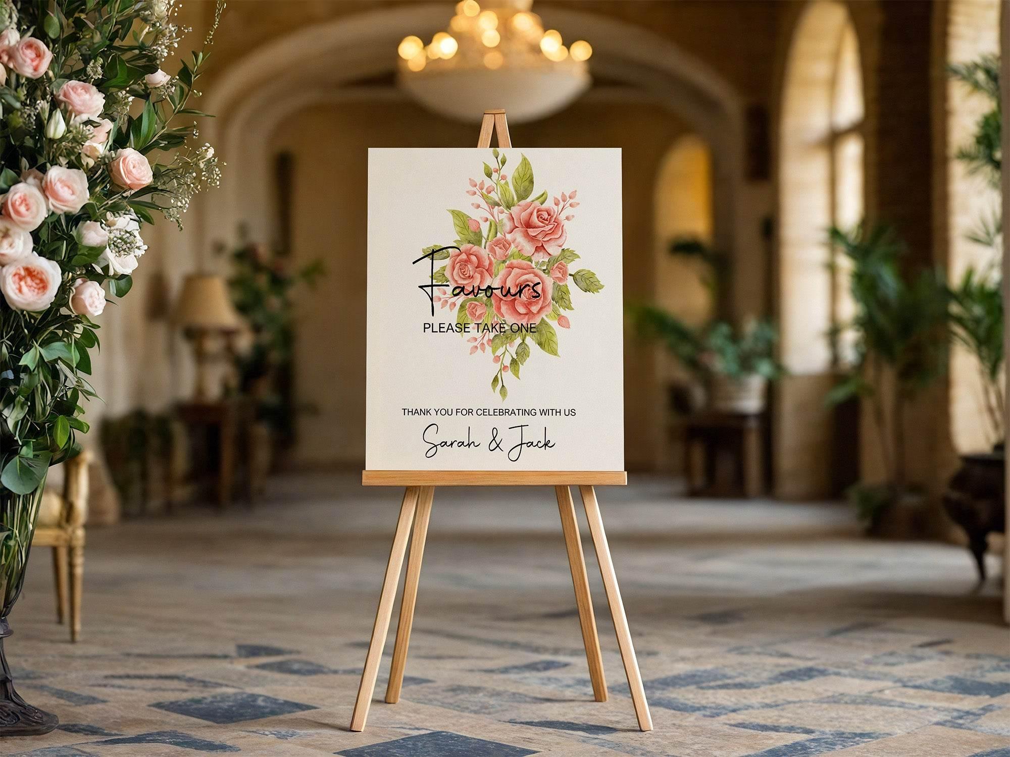 Pink Rose Favours Wedding Party Sign - Larosier Prints