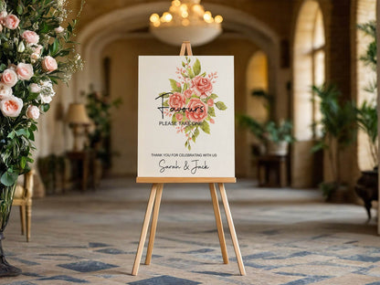 Pink Rose Favours Wedding Party Sign