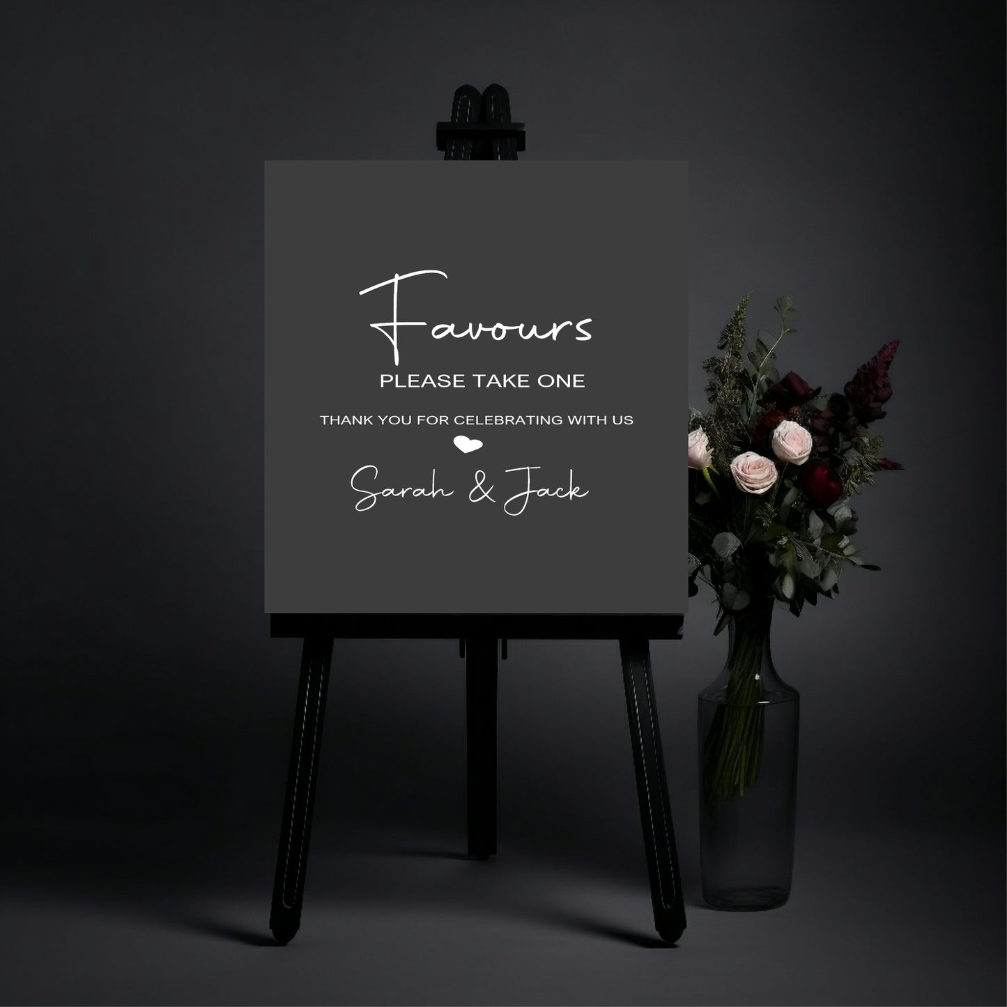 Minimalist Noir Favours Wedding Party Sign