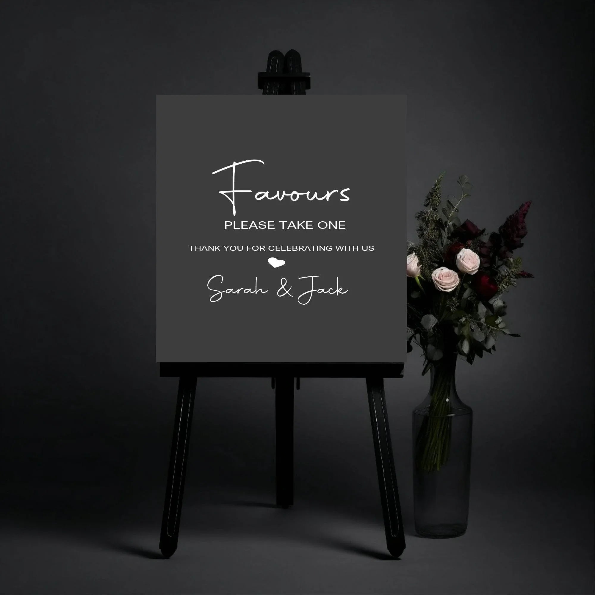 Minimalist Noir Favours Wedding Party Sign - Larosier Prints
