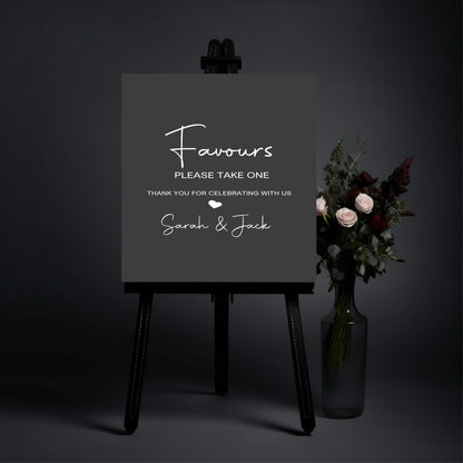 Minimalist Noir Favours Wedding Party Sign