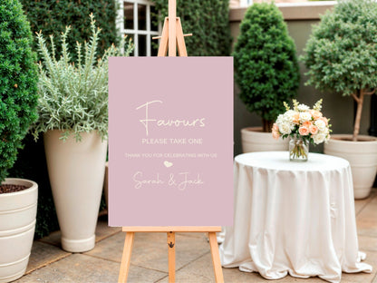 Dusky Pink Favours Wedding Party Sign