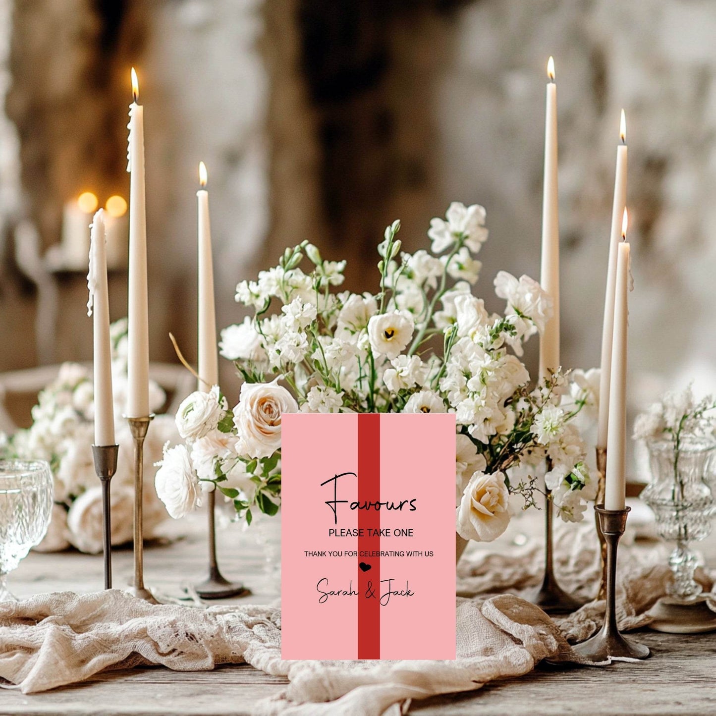 Red & Pink Favours Wedding Party Sign