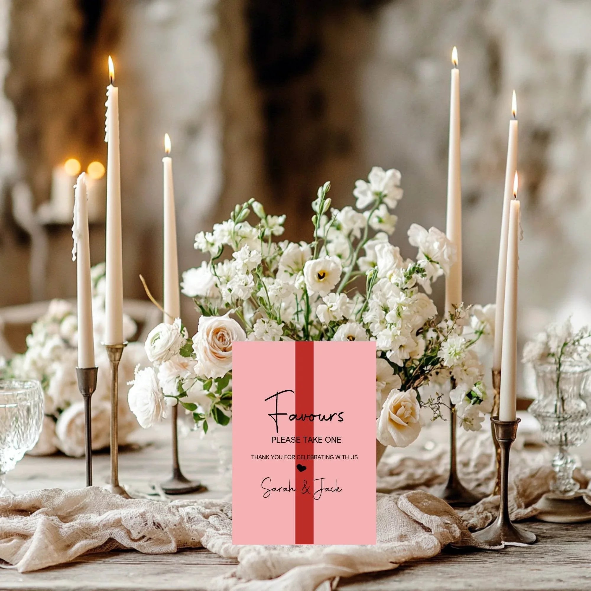 Red & Pink Favours Wedding Party Sign - Larosier Prints