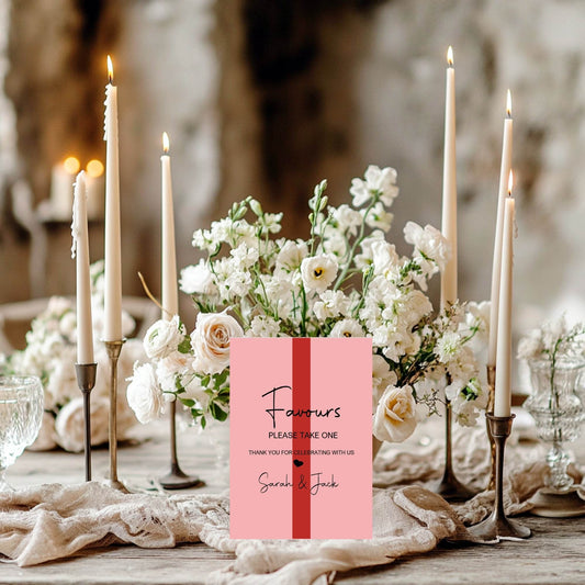Red & Pink Favours Wedding Party Sign