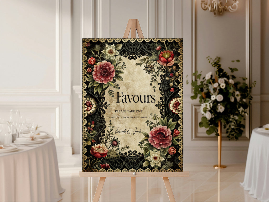 Gothic Floral Romantic Literature Wedding Favours Sign