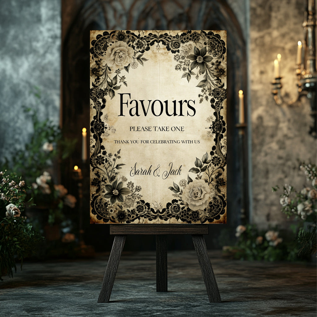 Black Rose Romantic Literature Wedding Favours Sign