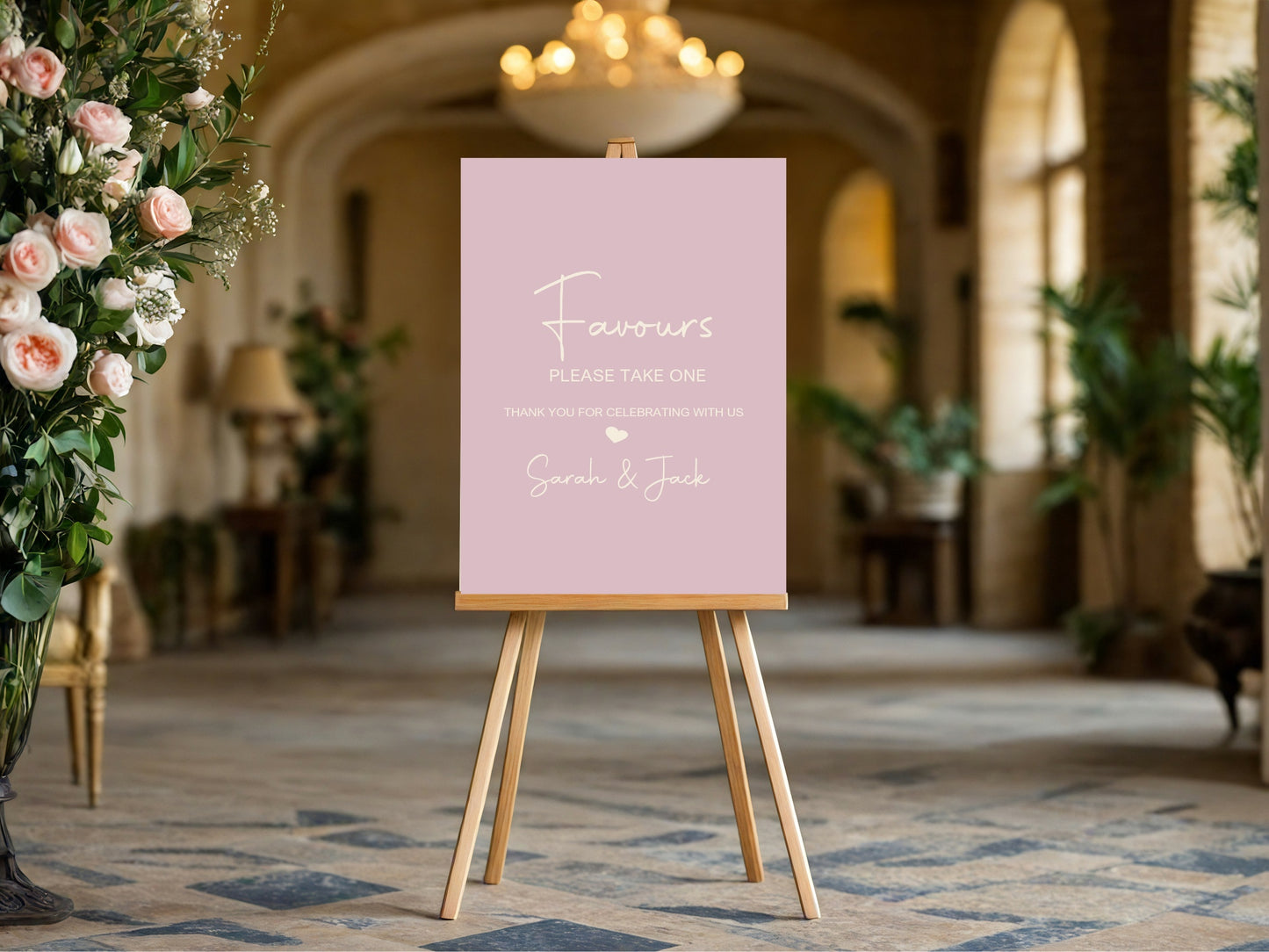 Dusky Pink Favours Wedding Party Sign