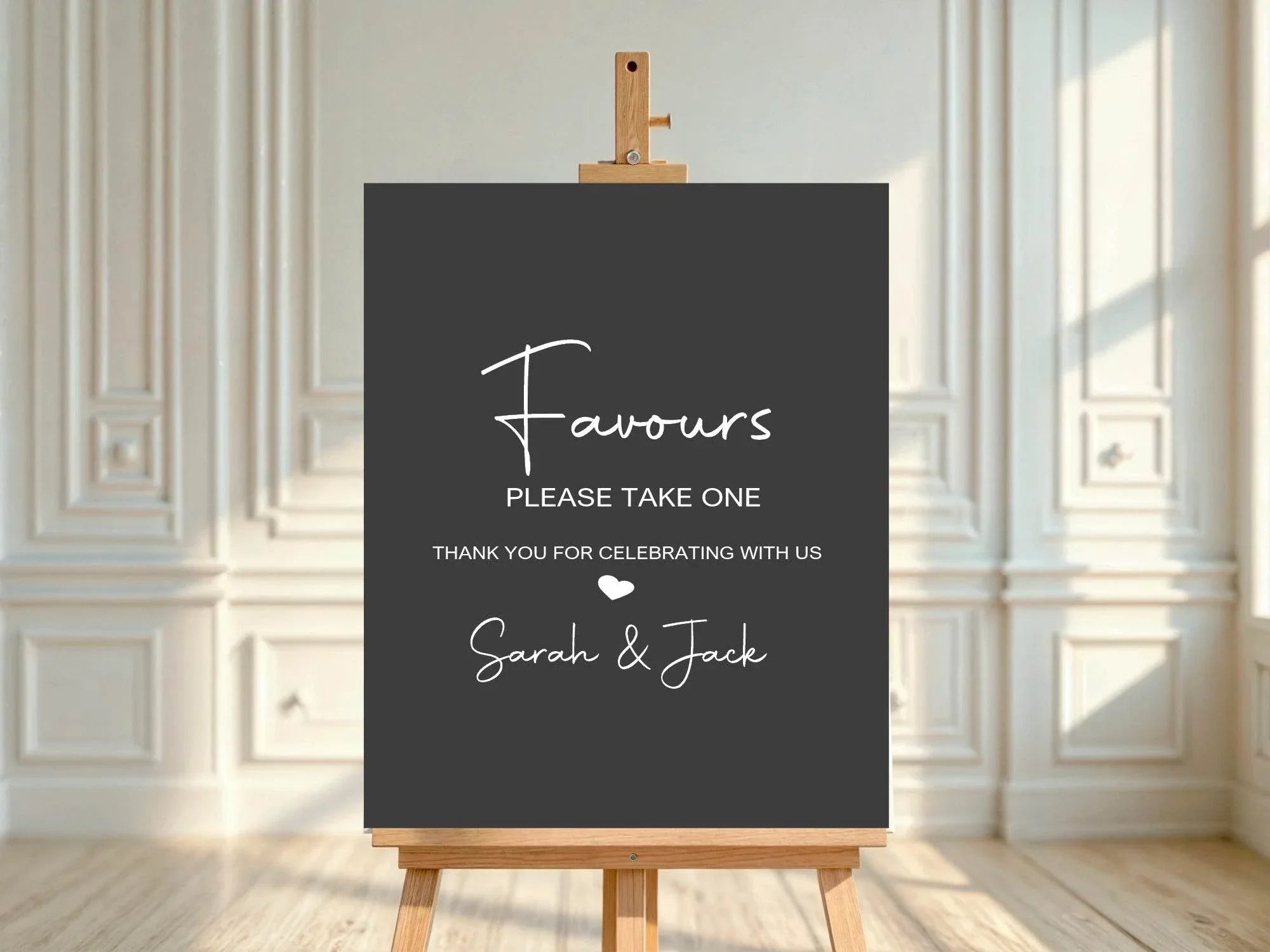Minimalist Noir Favours Wedding Party Sign - Larosier Prints