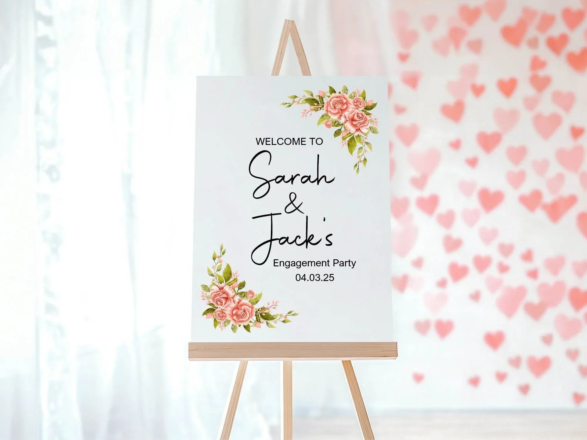 Pink Rose Engagement Welcome Party Sign - Larosier Prints