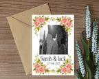 Pink Rose Photo Save The Date Wedding Party Cards & Envelopes | Pack of 10 Double Sided - Larosier Prints