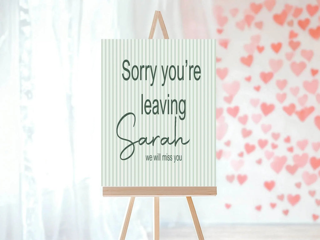 Sage & Green Stripe Sorry You're Leaving Party Sign - Larosier Prints