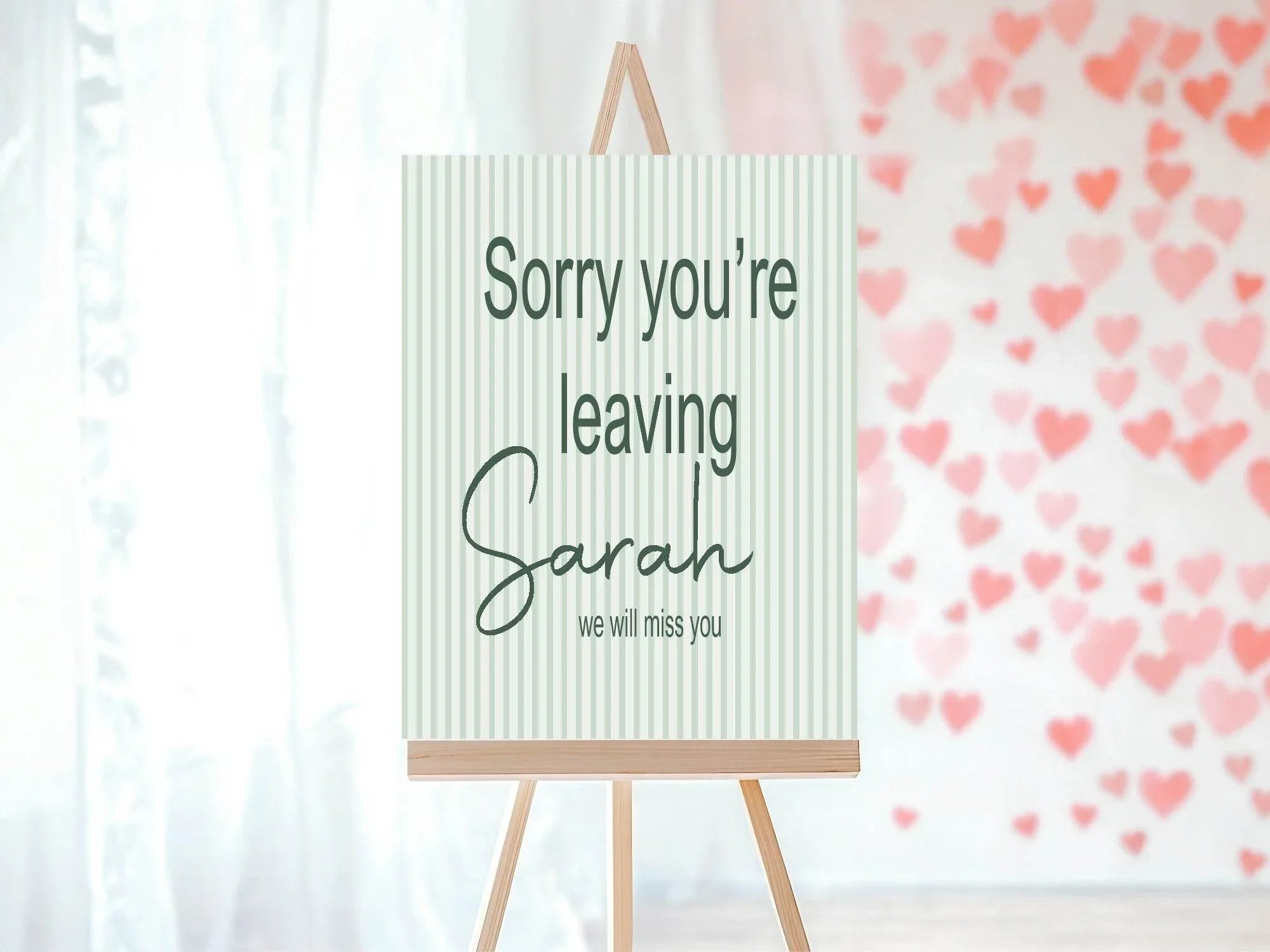 Sage & Green Stripe Sorry You're Leaving Party Sign - Larosier Prints
