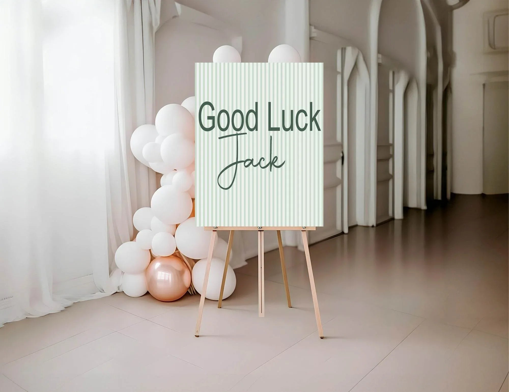 Sage Green Stripe Good Luck Party Sign - Larosier Prints