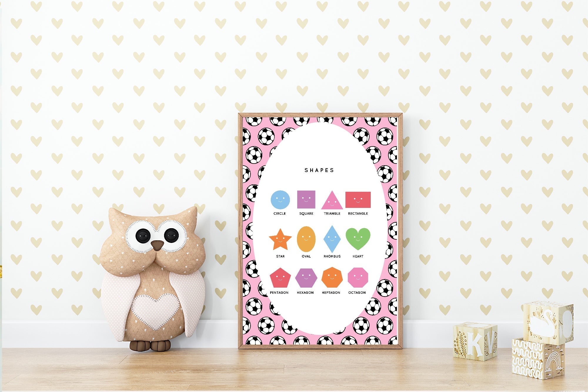 Pink Football Shapes Poster | Educational Wall Art