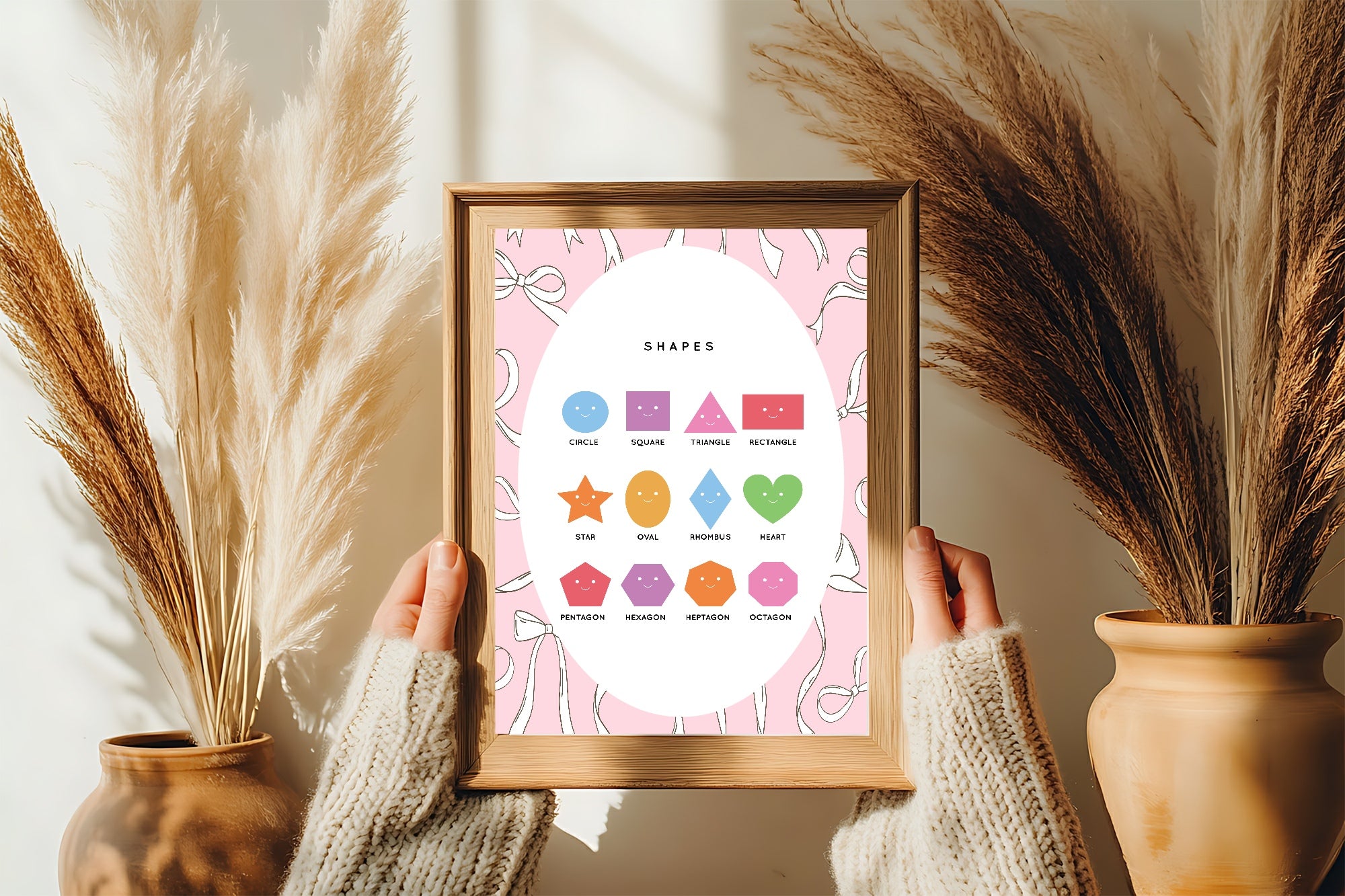 Pink Bow Shapes Poster | Educational Wall Art