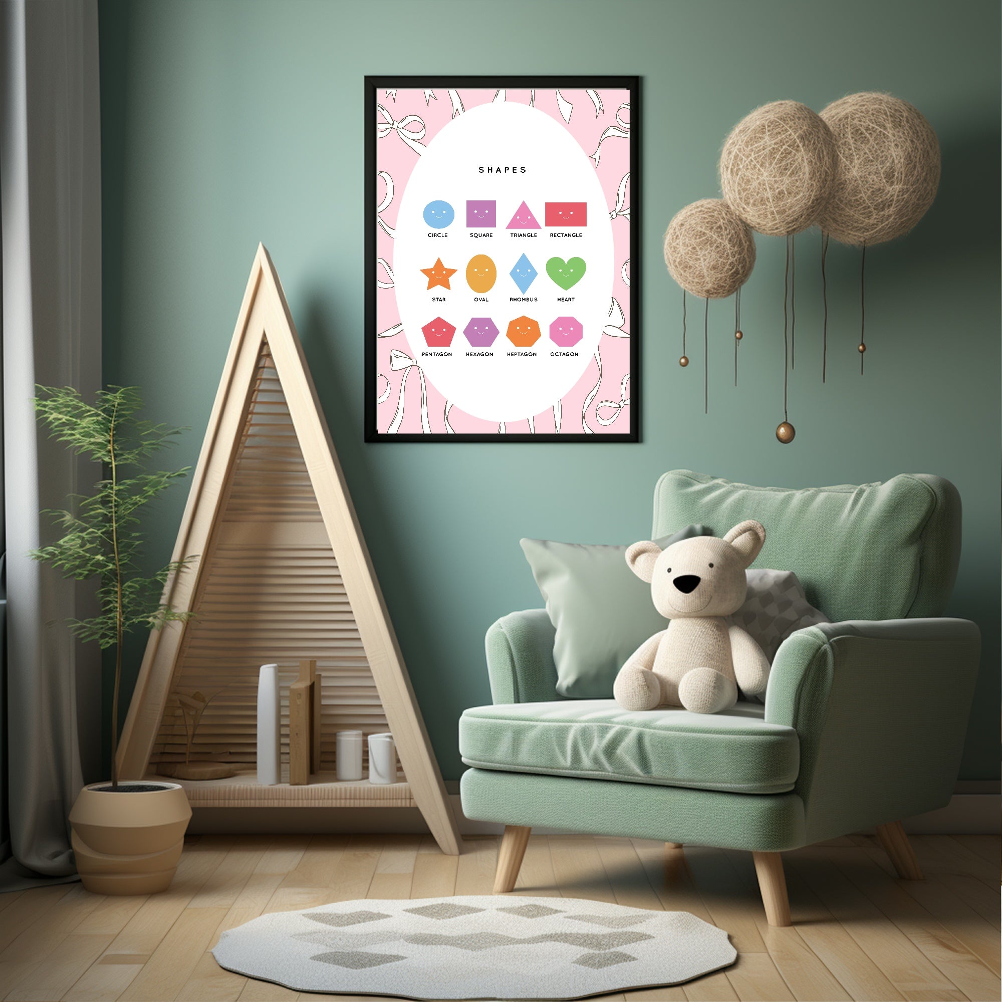 Pink Bow Shapes Poster | Educational Wall Art