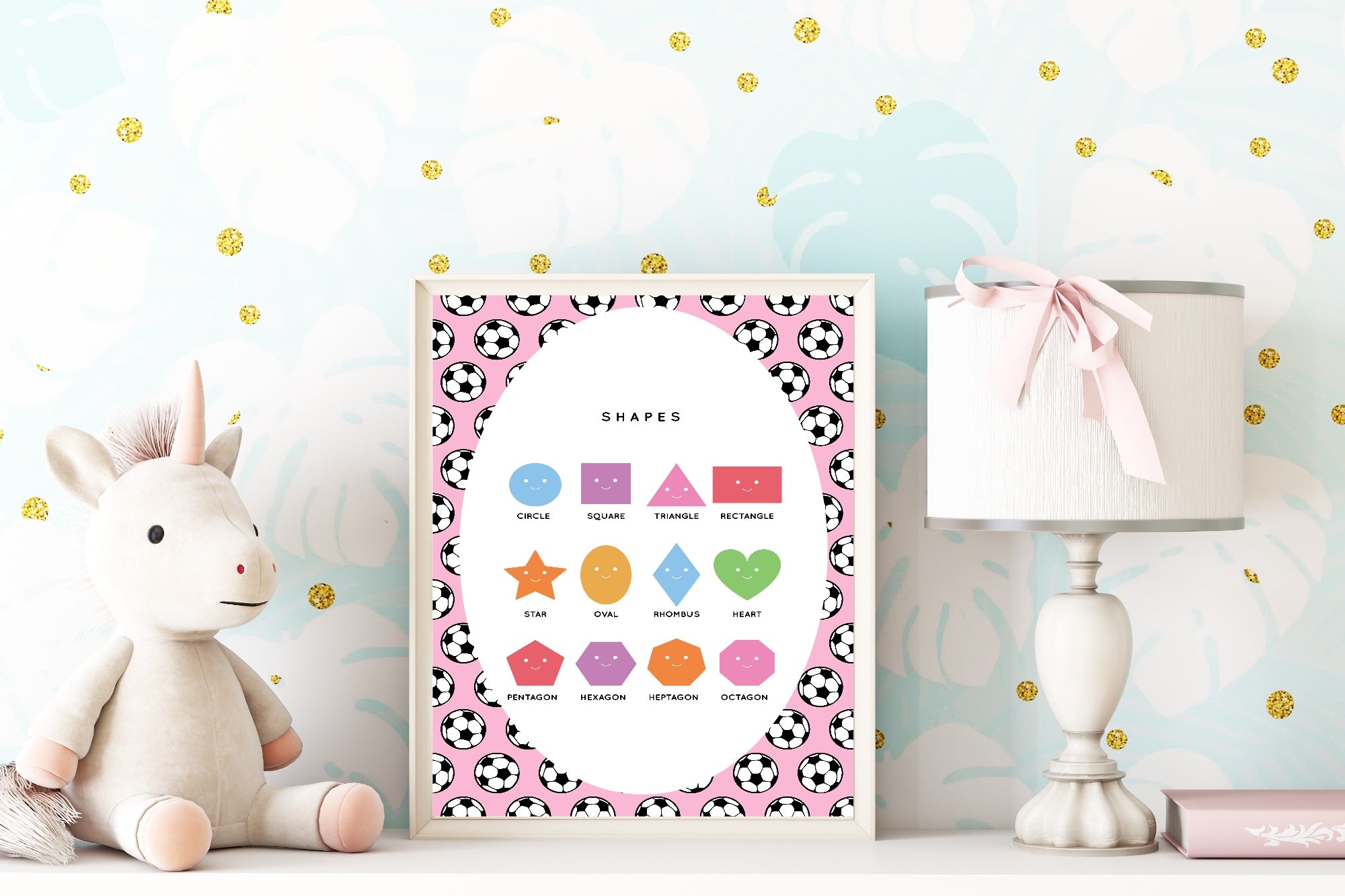 Pink Football Shapes Poster | Educational Wall Art