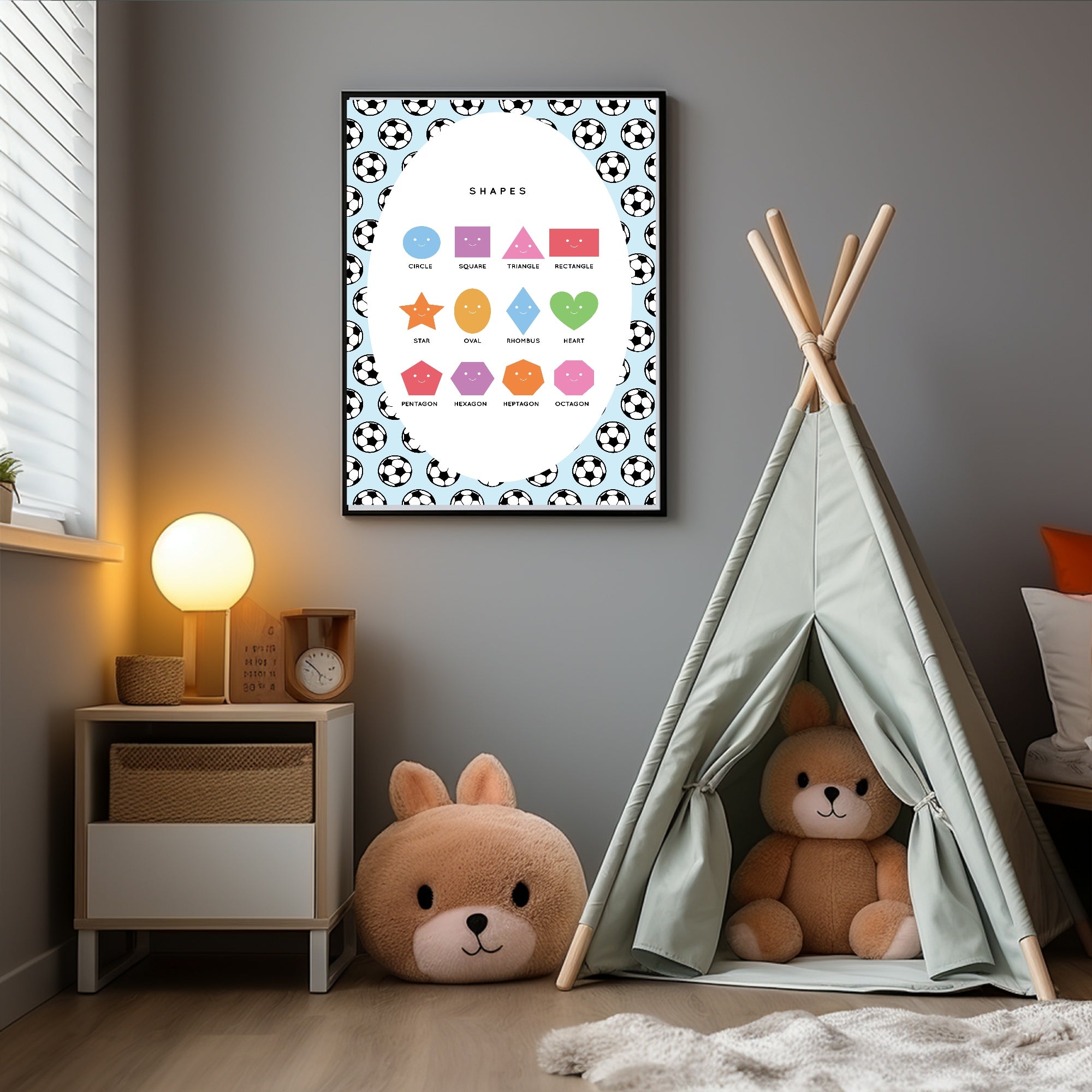 Blue Football Shapes Poster | Educational Wall Art