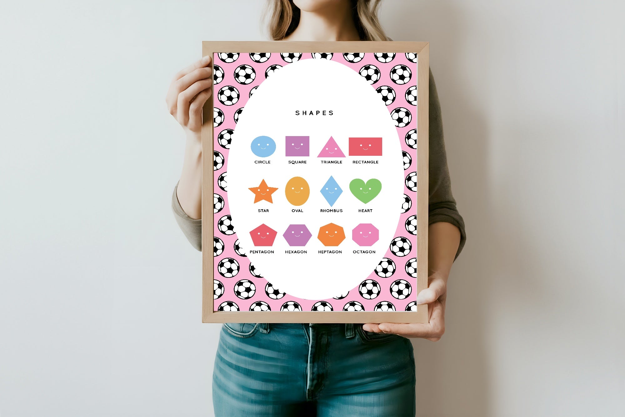 Pink Football Shapes Poster | Educational Wall Art