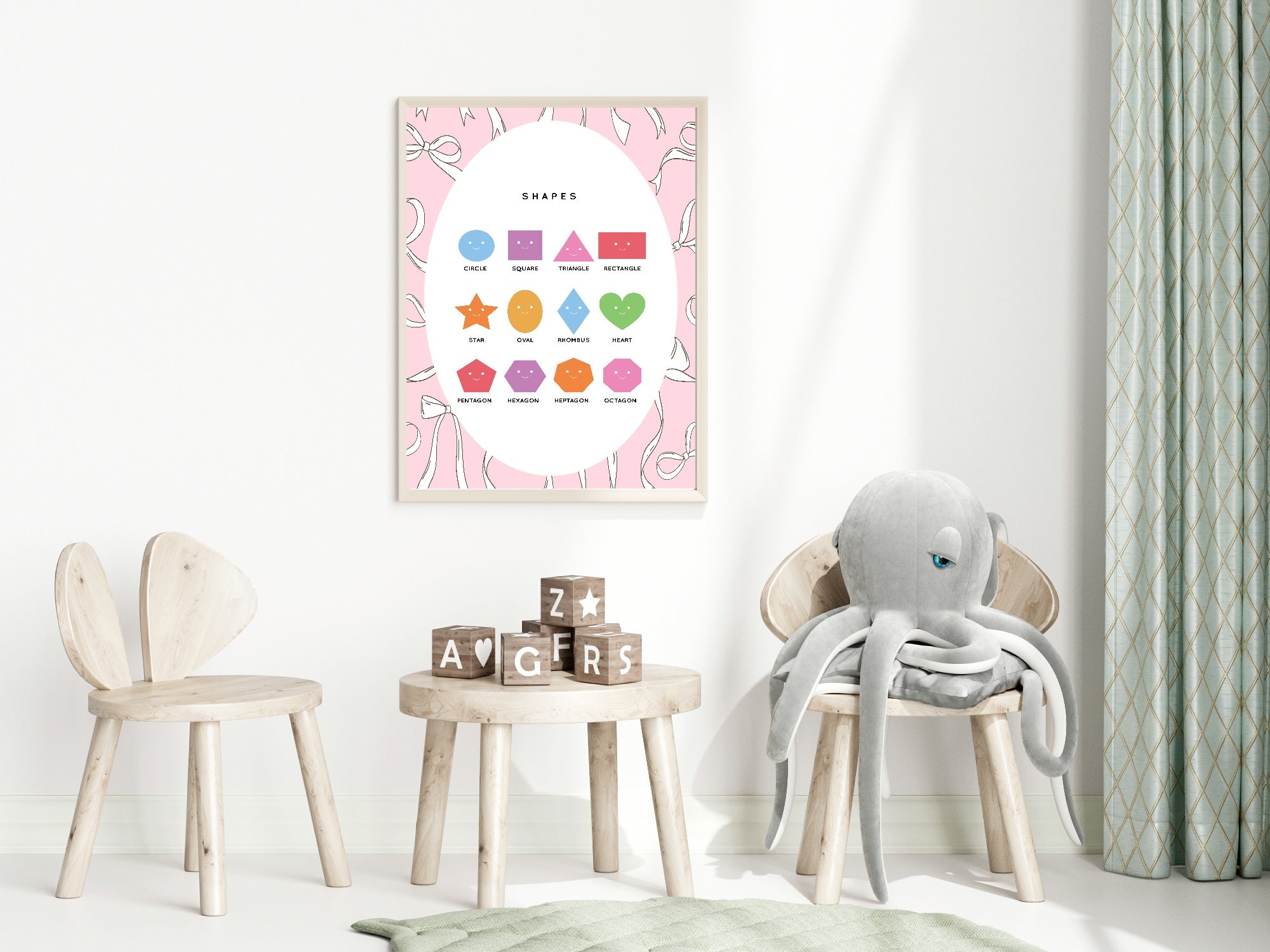 Pink Bow Shapes Poster | Educational Wall Art