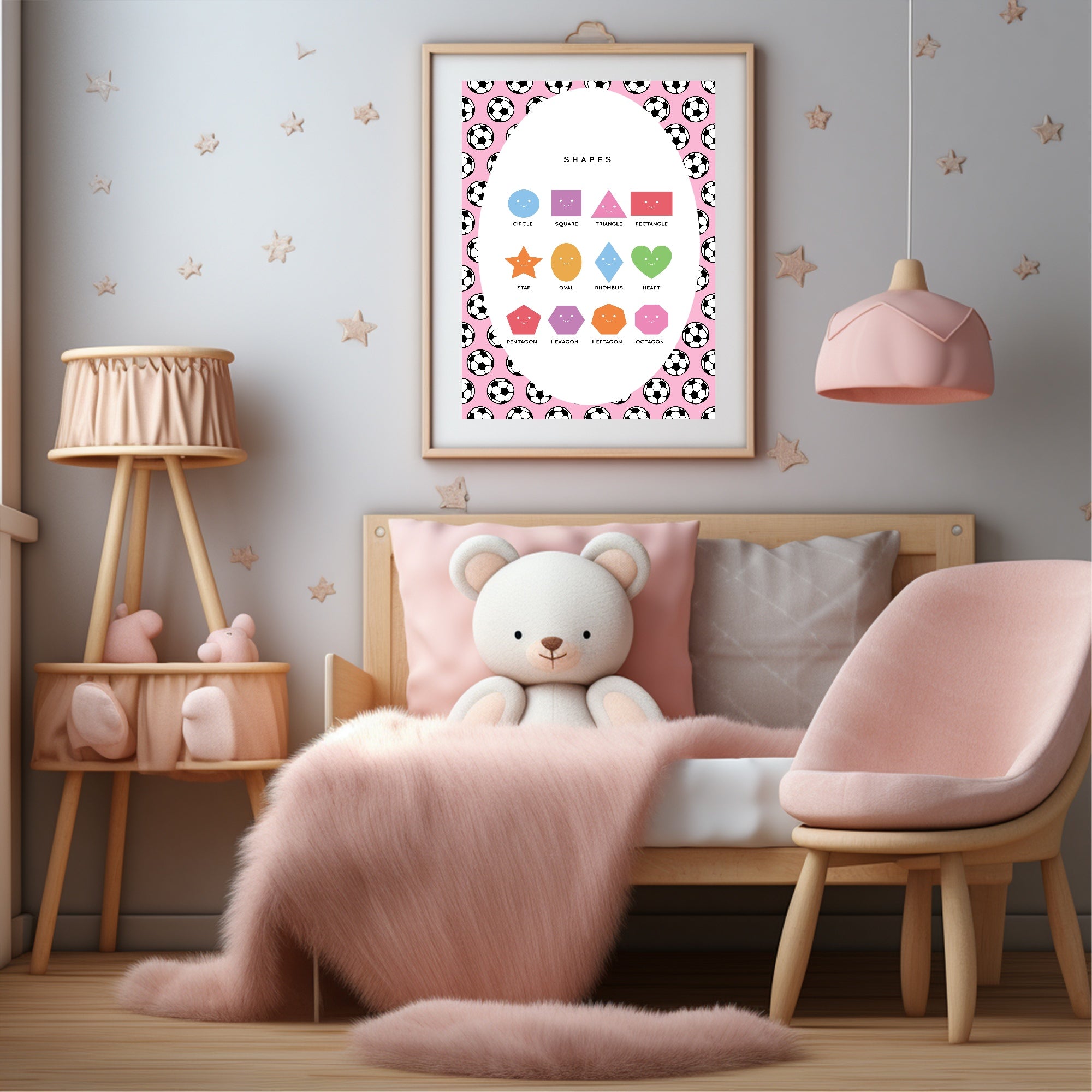 Pink Football Shapes Poster | Educational Wall Art