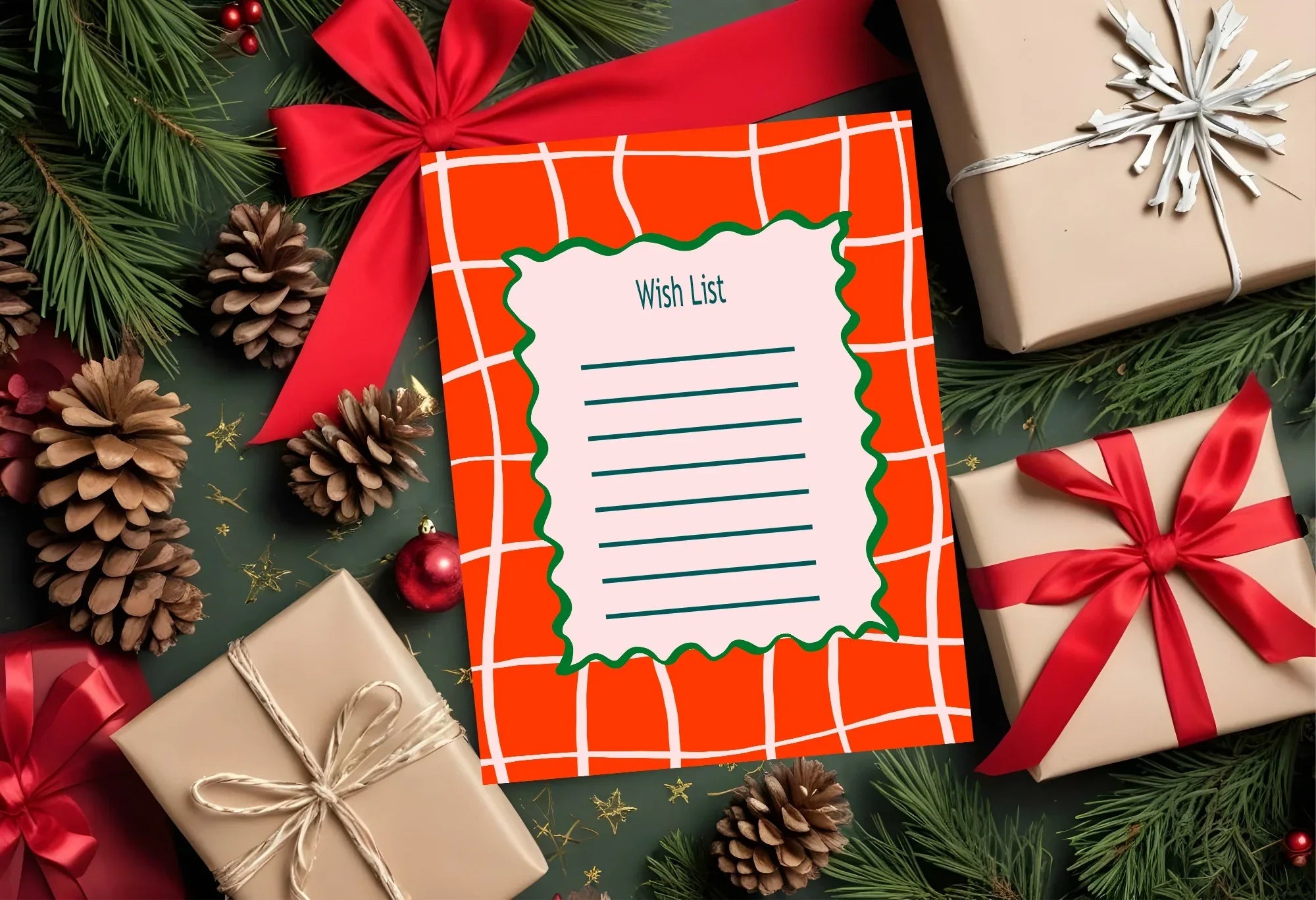 Christmas Red Check Letter to Santa Kit inc Personalised Forever Print - Larosier Prints