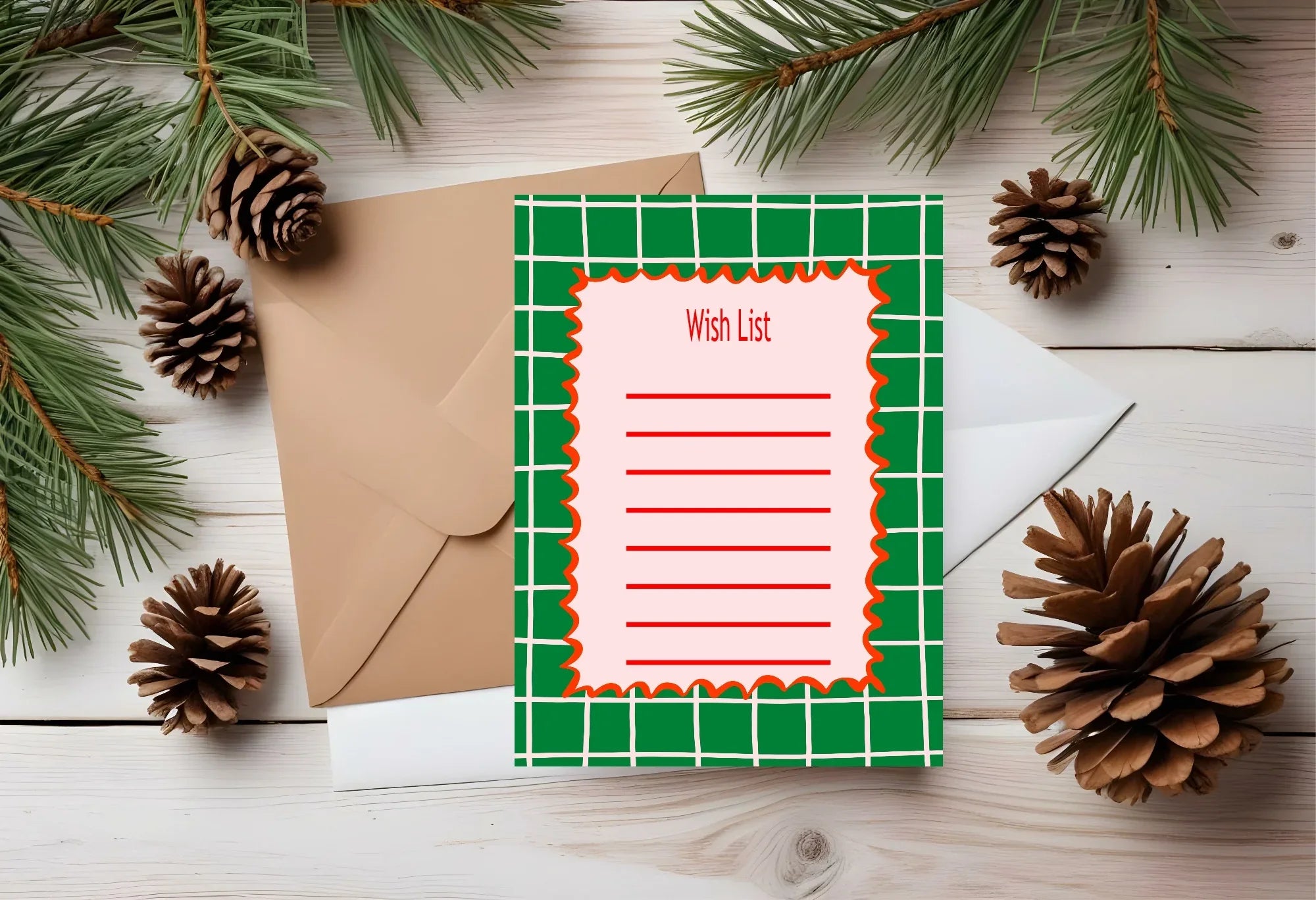 Christmas Green Check Letter to Santa Kit inc Personalised Forever Print - Larosier Prints