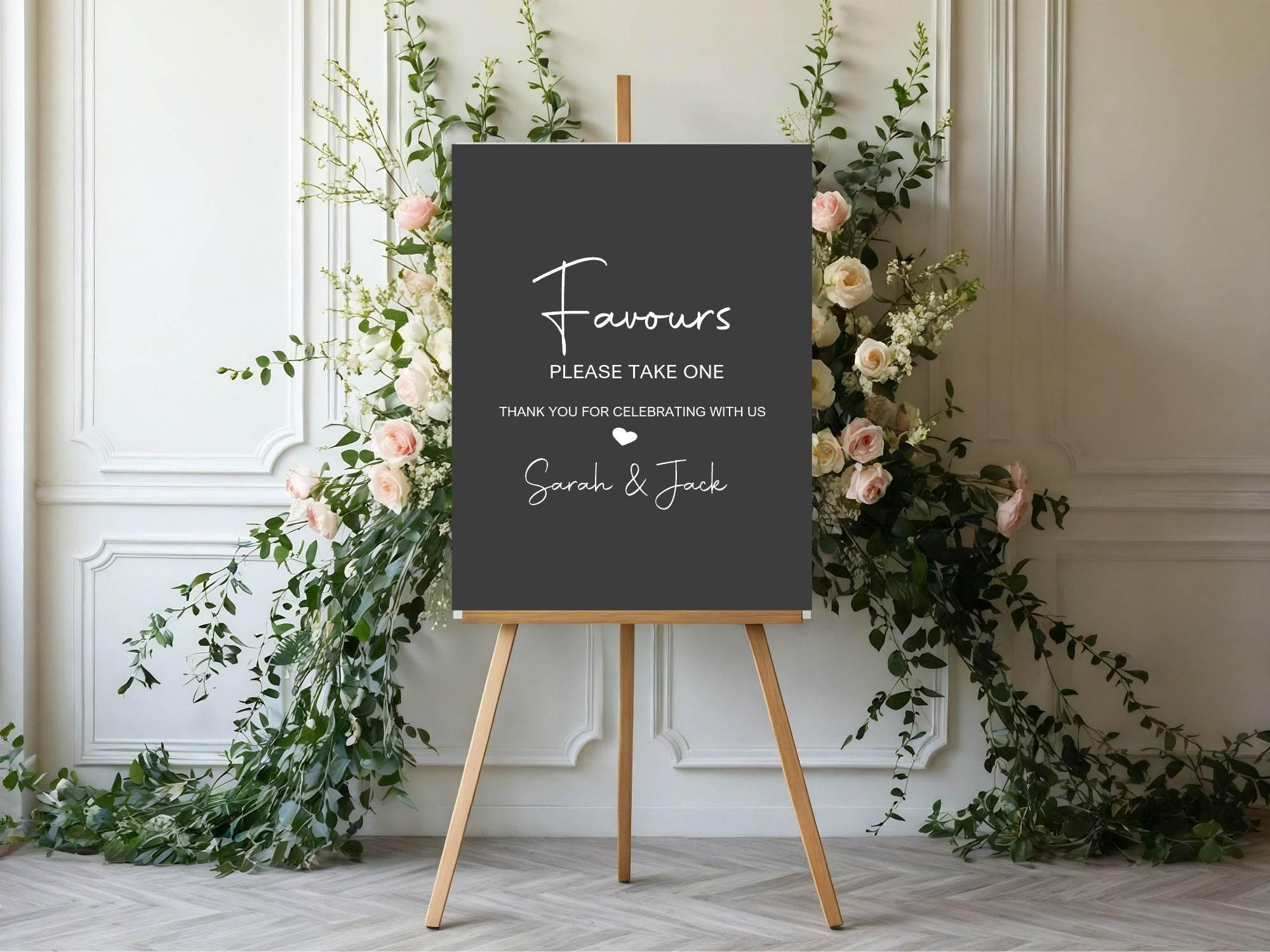 Minimalist Noir Favours Wedding Party Sign - Larosier Prints