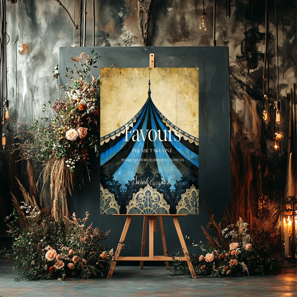 Gothic Circus Favours Sign wedding design