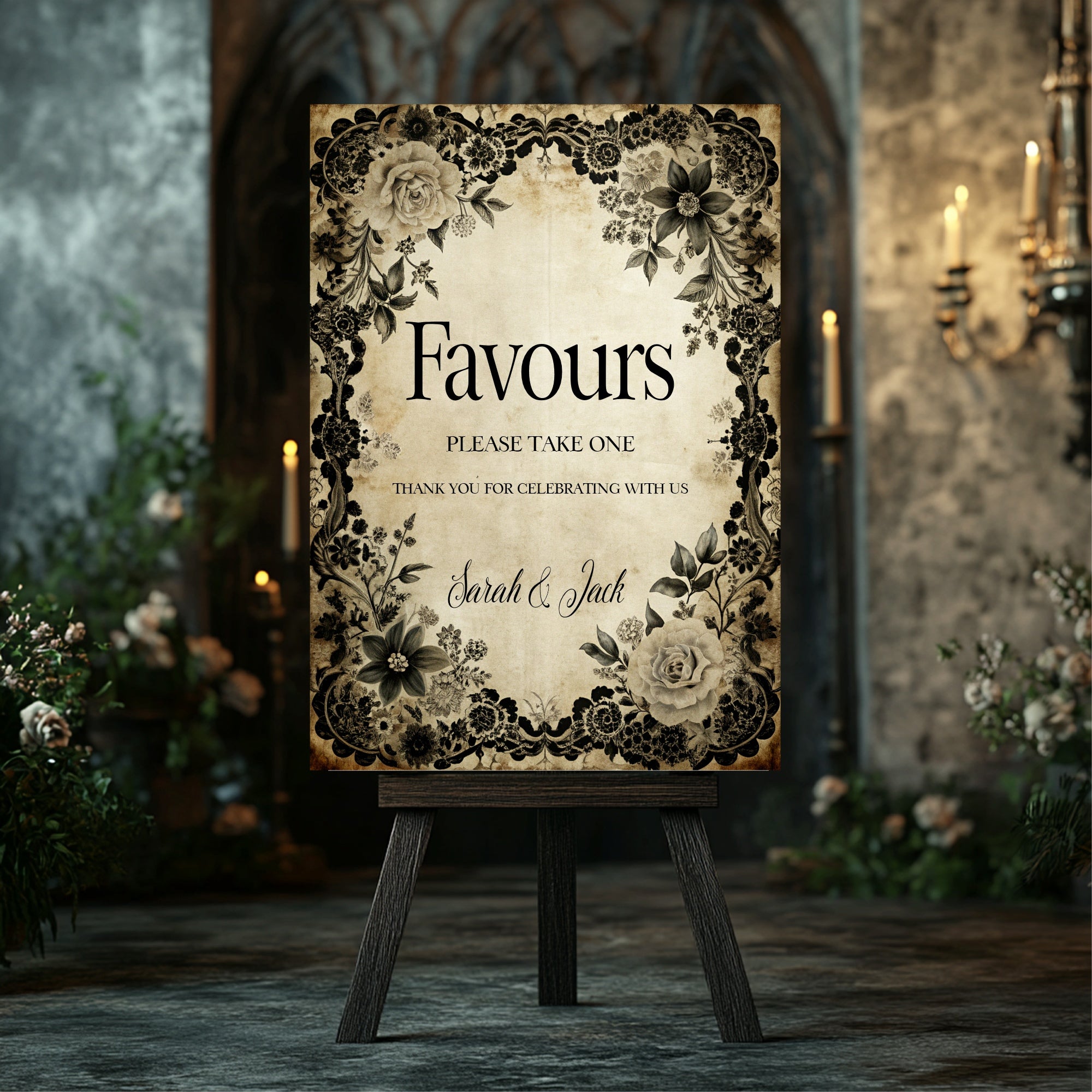 Black Rose Wedding Table Plan Seating Chart Sign