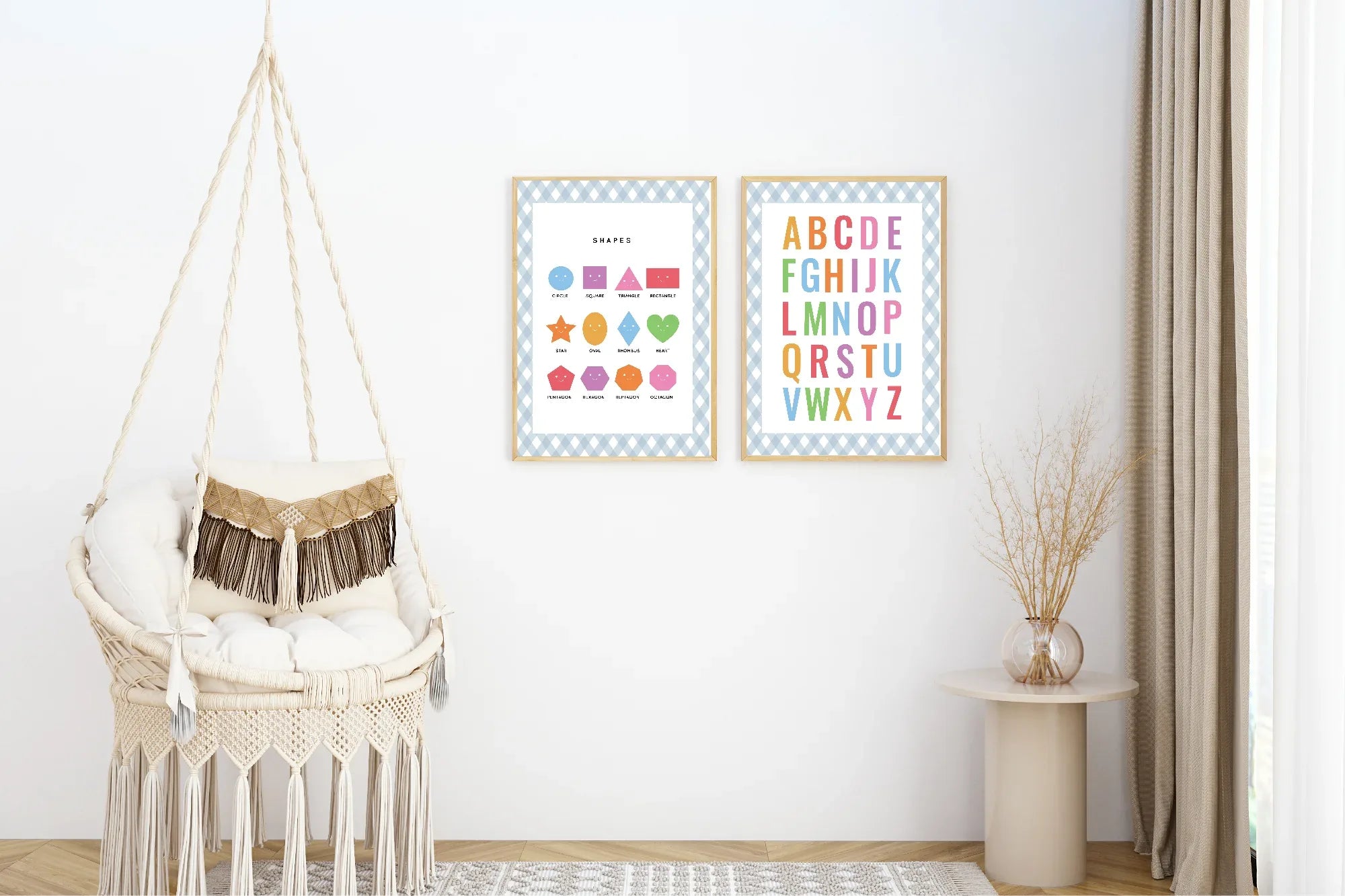Pastel Plaid Shapes Educational Wall Art Poster | Blue, Pink or Mint Green - Larosier Prints