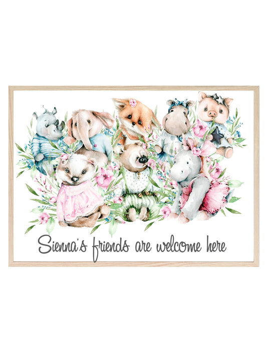 Personalised Oh Baby Animal Print | Friends Are Always Welcome Here | Nursery Wall Art