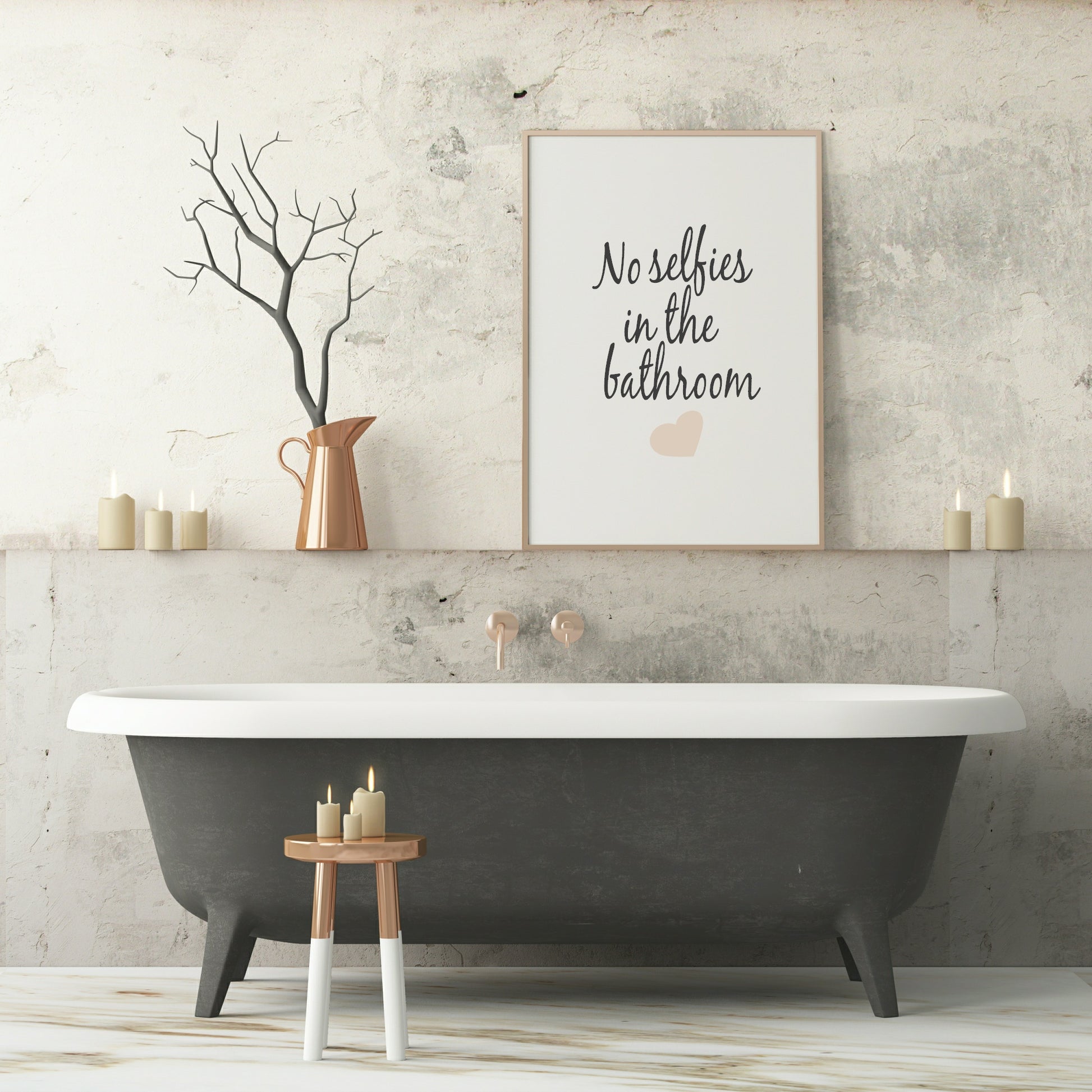 No Selfies In The Bathroom Print | Bathroom Wall Art | Customisable