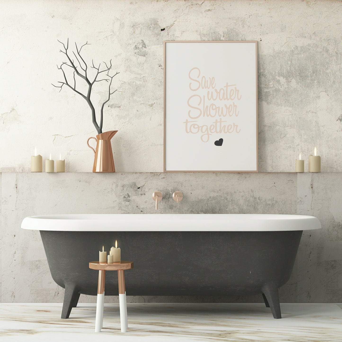 Save Water, Shower Together Print | Bathroom Couple Wall Art