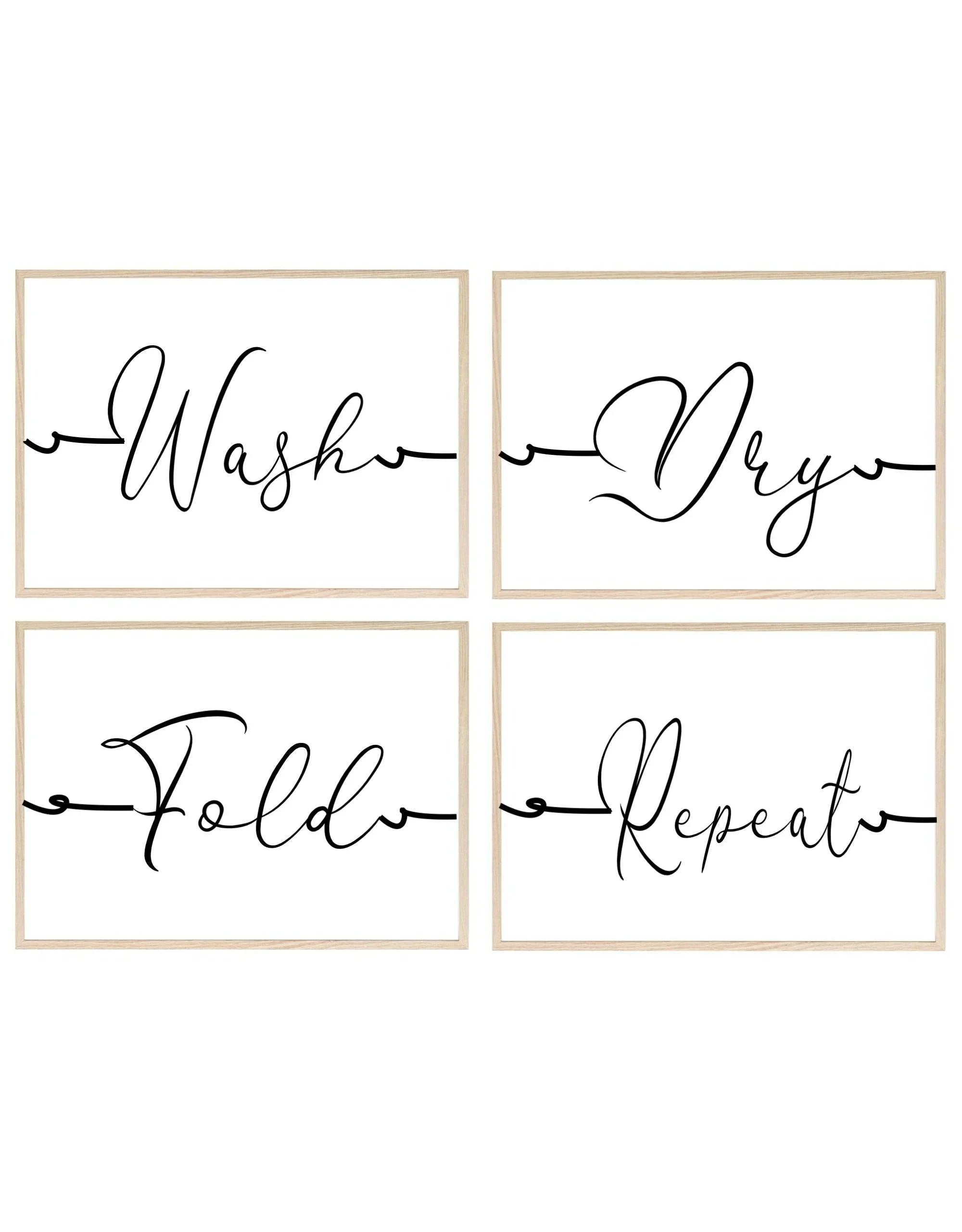 Set Of 4 Wash, Dry, Fold & Repeat Laundry Prints | Typography Wall Art - Larosier Prints