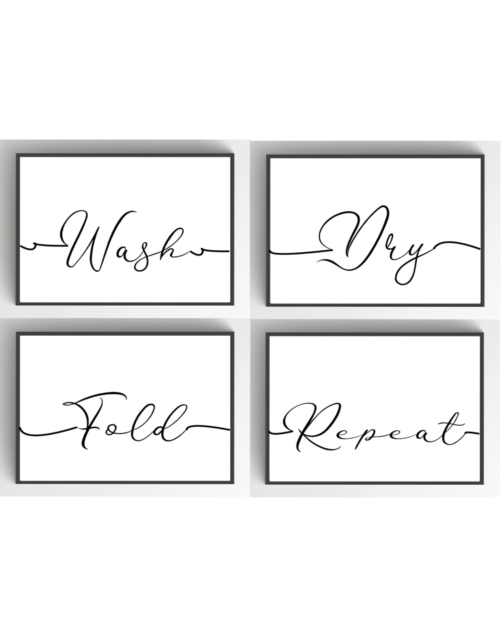 Set Of 4 Wash, Dry, Fold & Repeat Laundry Prints | Typography Wall Art